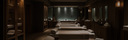 Dark spa or wellness room with massage tables and towels.