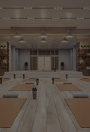 Yoga studio with mats and props arranged for practice